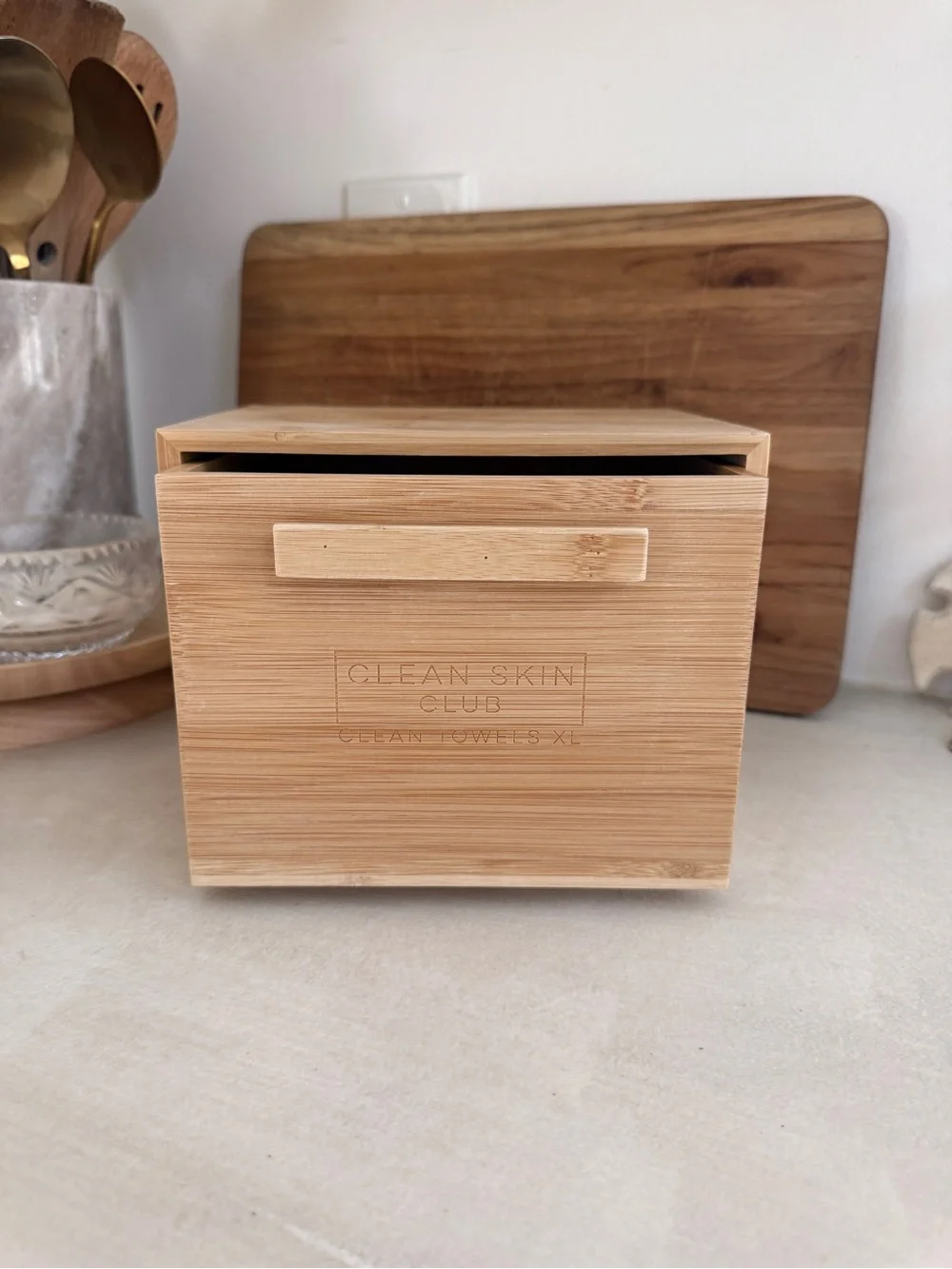 Clean Skin Club Bamboo Storage Box with Natural Wood Finish